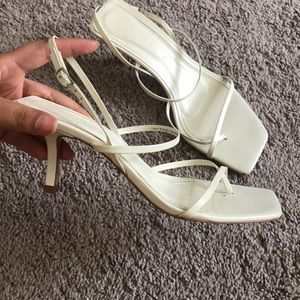 Zara White Strappy Kitten Heels - The Row Inspired